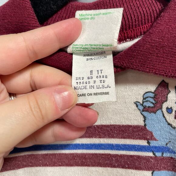 Vintage 80's Sesame Street Cookie Monster Maroon Collared Shirt Boy's 1T - Picture 6 of 6
